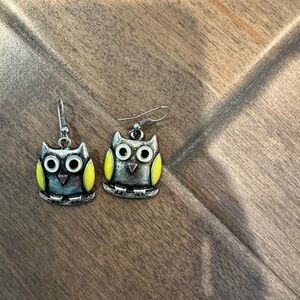 Owl earrings- silver color and yellow detail